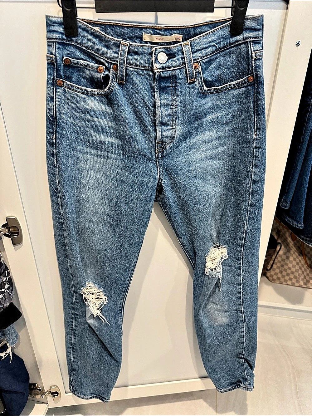 Levi's 501 Skinny Jeans Straight Leg Distressed Jeans in Blue